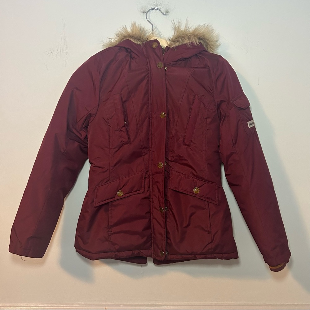 London Fog Burgundy Fur Radiance Full-Zip Parka Jacket Size Small (7-8) Girls